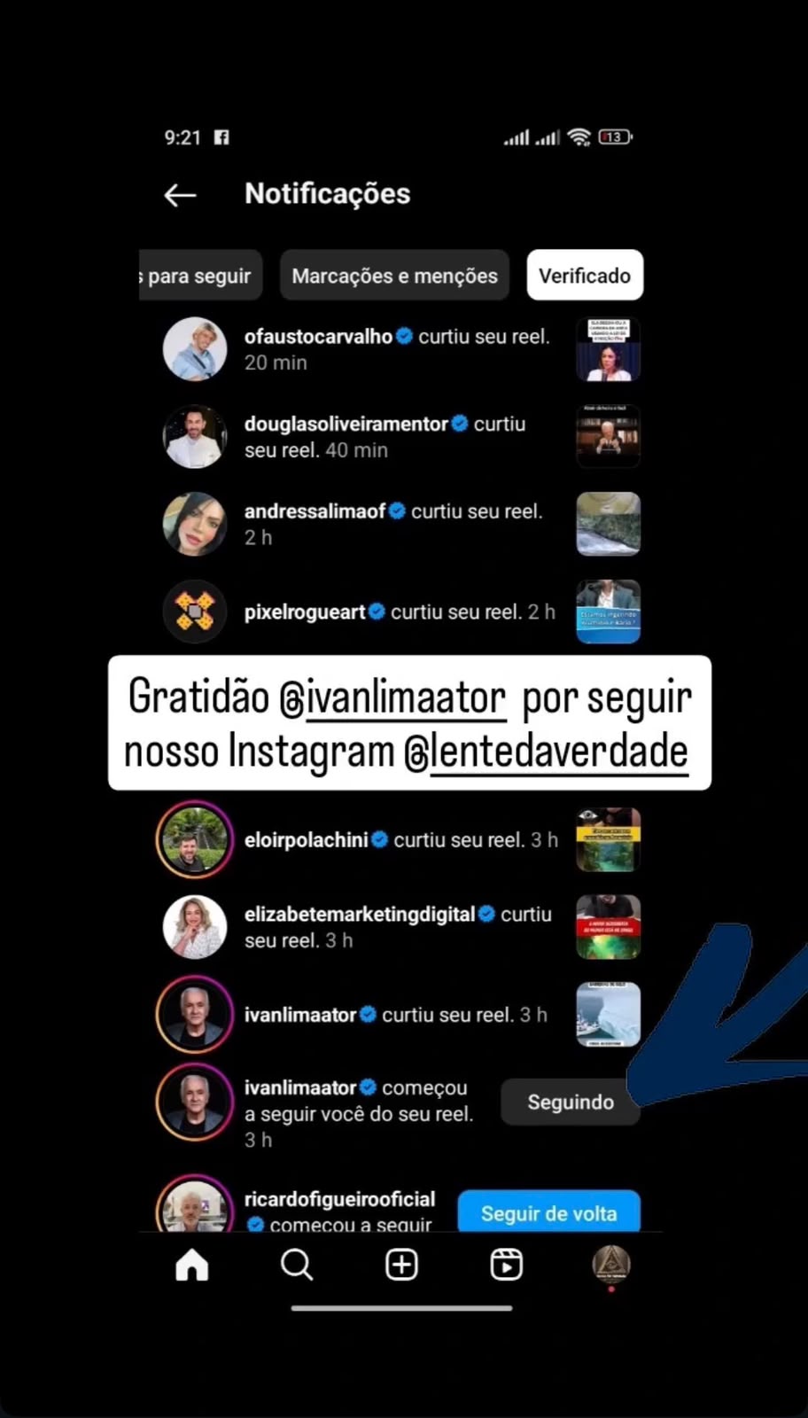 Perfil verificado seguindo